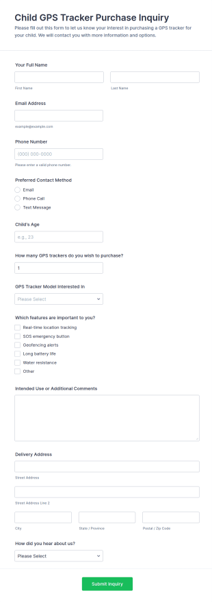 Child GPS Tracker Purchase Inquiry Form Template