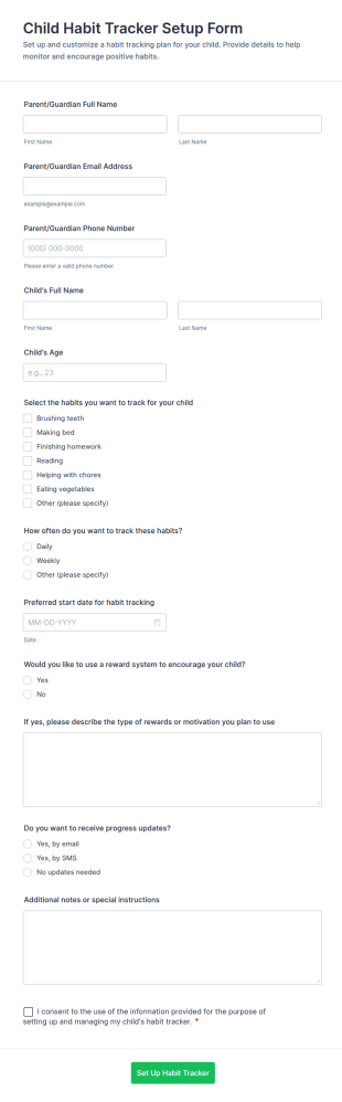 Child Habit Tracker Setup Form Template