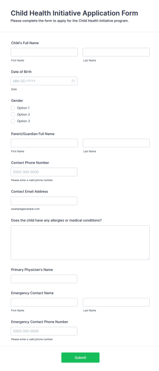 Child Health Initiative Application Form Template