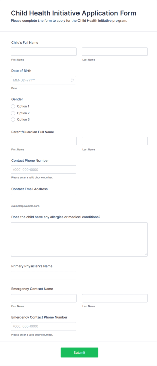 Child Health Initiative Application Form Template