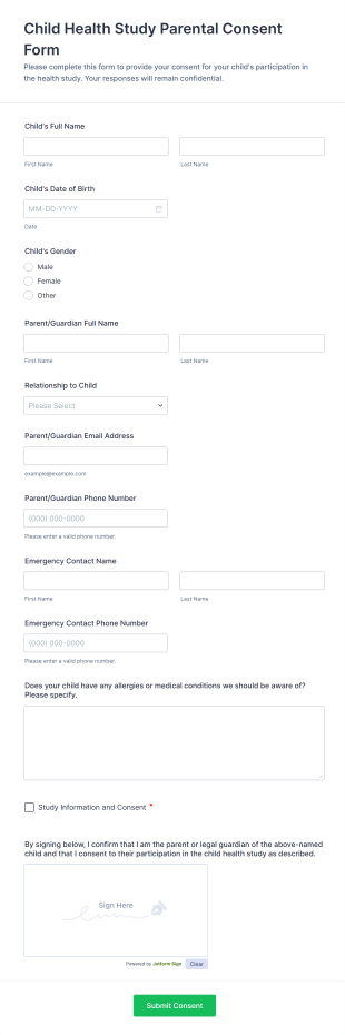 Child Health Study Parental Consent Form Template