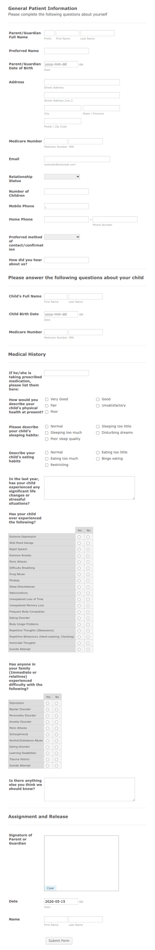 Child Information Form AH