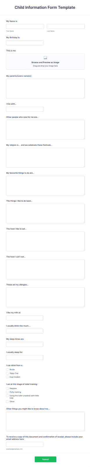 Child Information Form Template