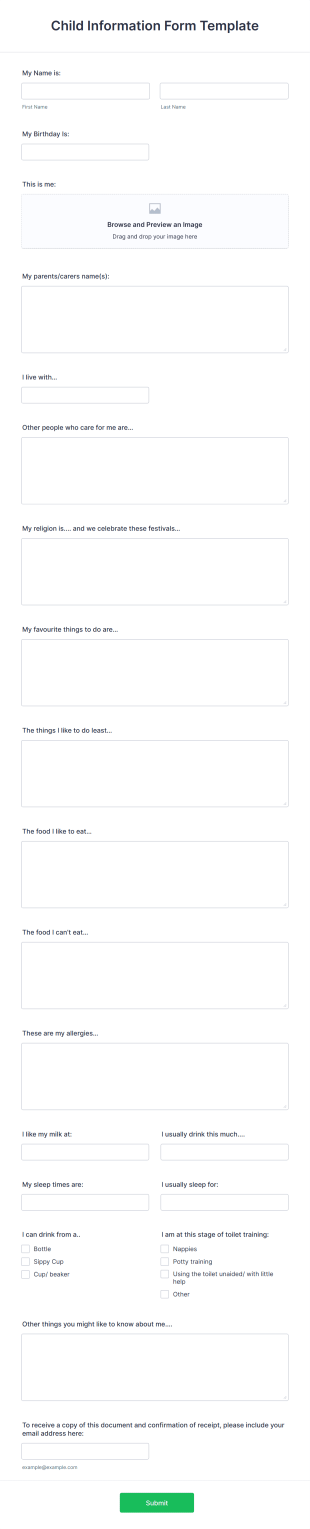 Child Information Form Template
