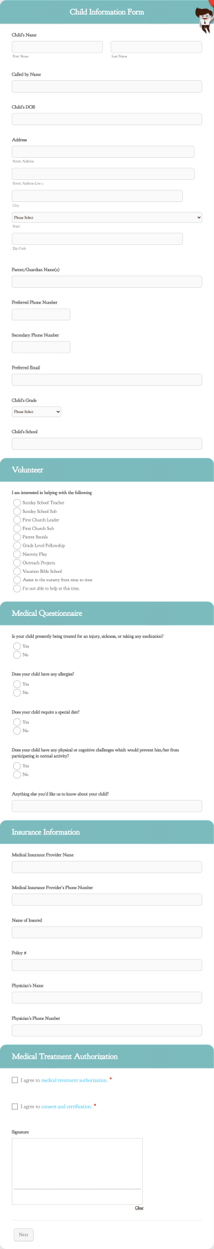 Child Information Form Template