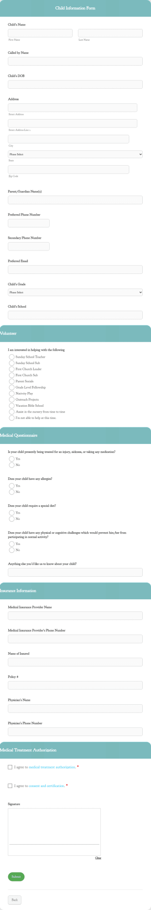 Child Information Form Template