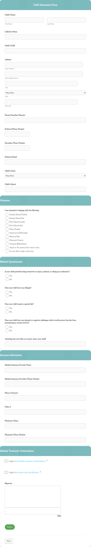 Child Information Form Template