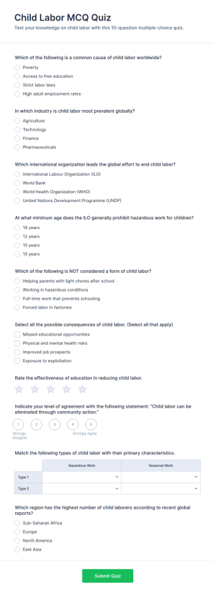 Child Labor MCQ Quiz Form Template