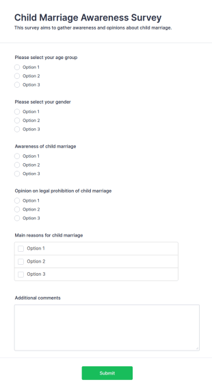 Child Marriage Awareness Survey Form Template