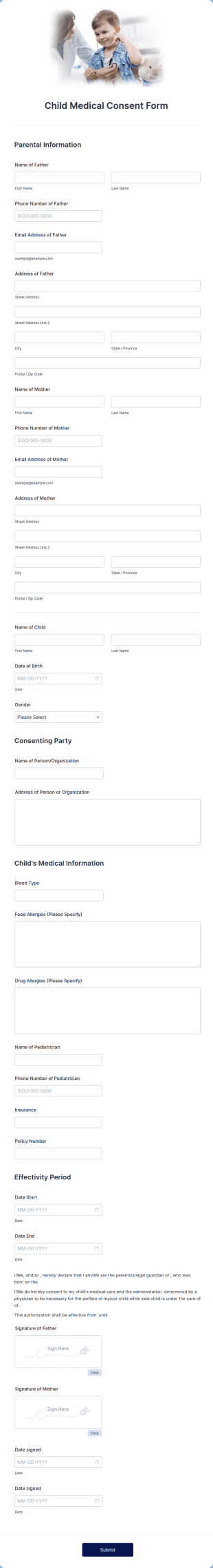 Child Medical Consent Form Template