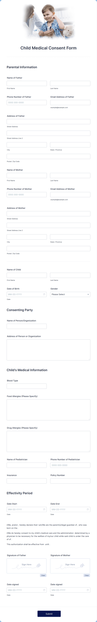 Child Medical Consent Form Template