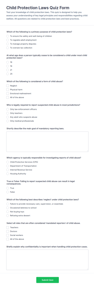 Child Protection Laws Quiz Form Template