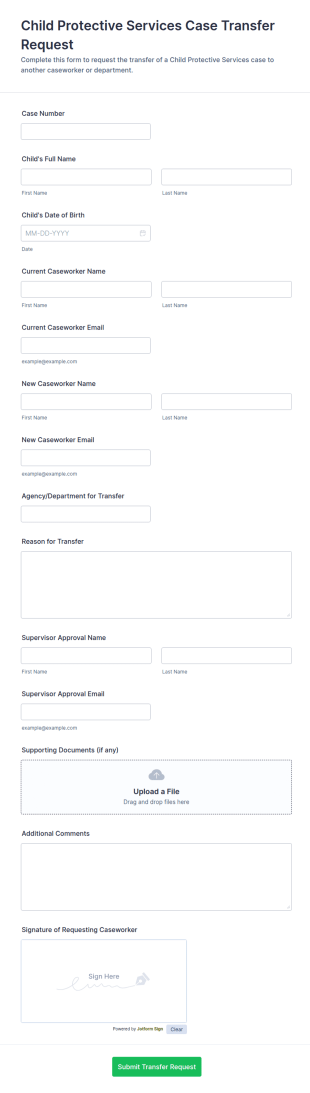 Child Protective Services Case Transfer Request Form Template