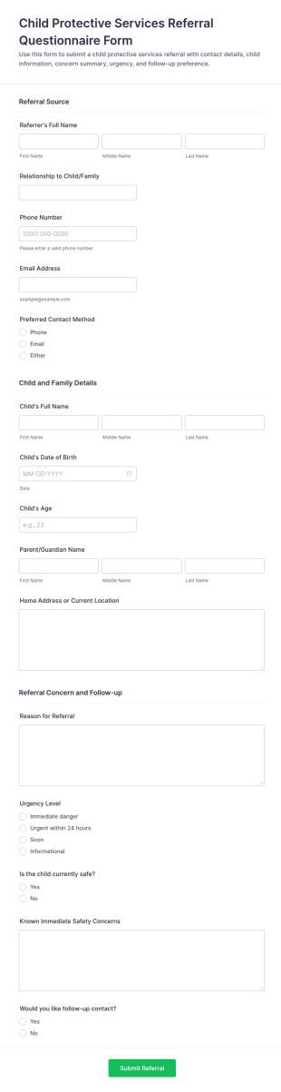 Child Protective Services Referral Questionnaire Form Template