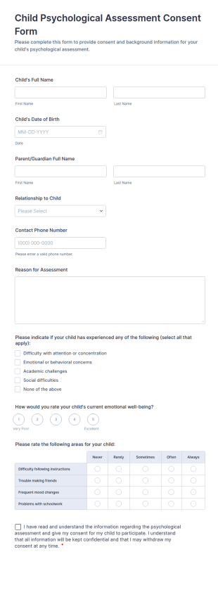 Child Psychological Assessment Consent Form Template