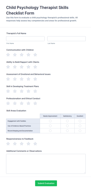 Child Psychology Therapist Skills Checklist Form Template