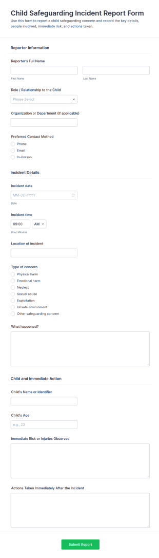 Child Safeguarding Incident Report Form Template
