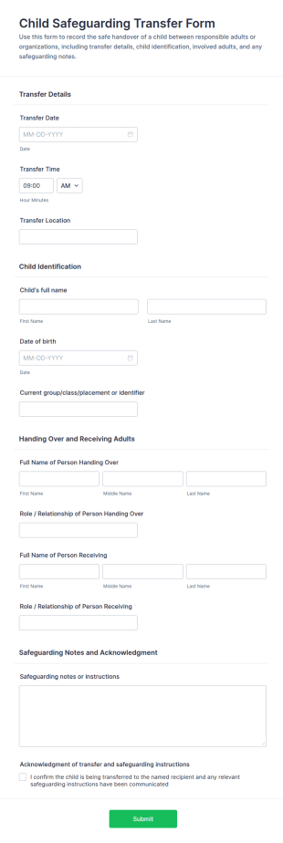 Child Safeguarding Transfer Form Template