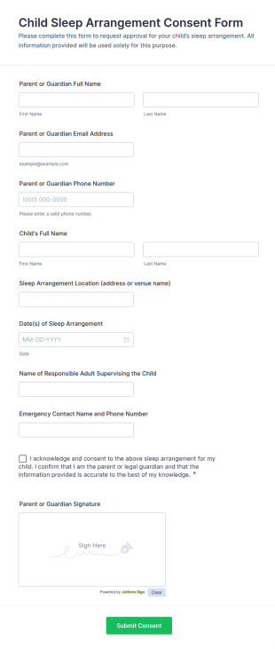 Child Sleep Arrangement Consent Form Template