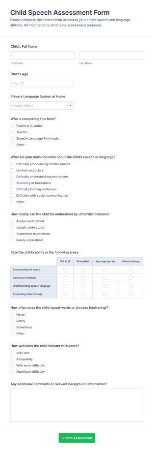 Child Speech Assessment Form Template