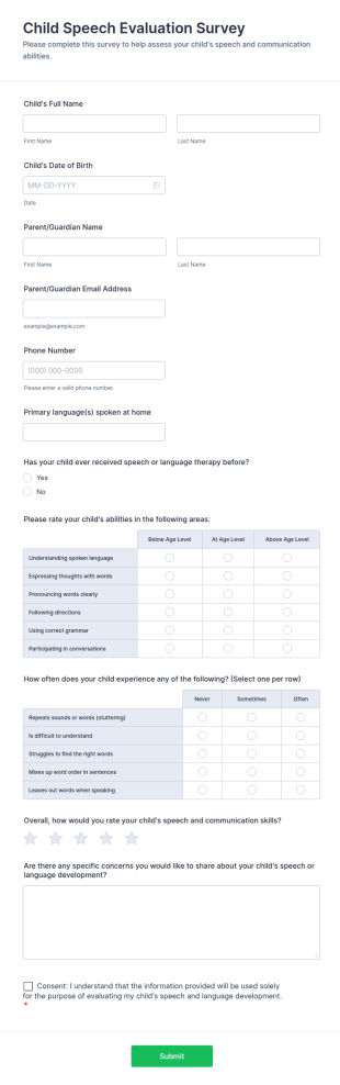 Child Speech Evaluation Survey Form Template