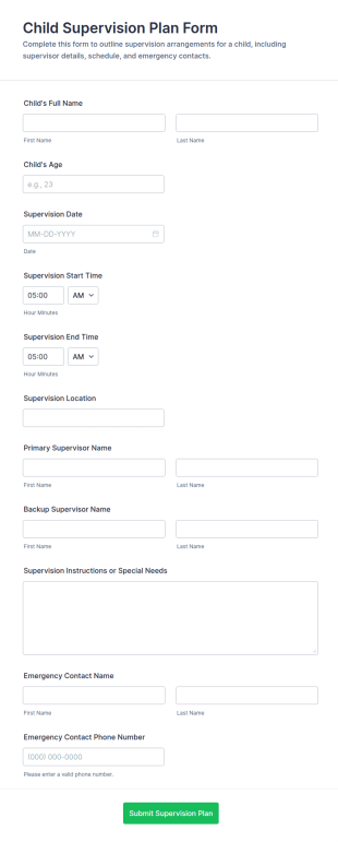 Child Supervision Plan Form Template
