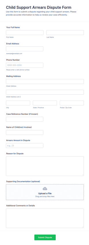 Child Support Arrears Dispute Form Template