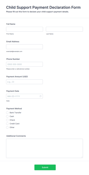 Child Support Payment Declaration Form Template