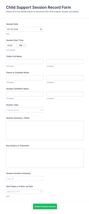 Child Support Session Record Form Template