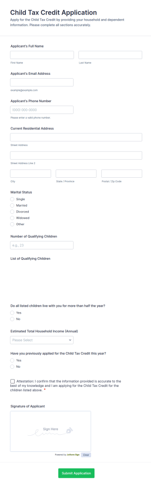 Child Tax Credit Application Form Template