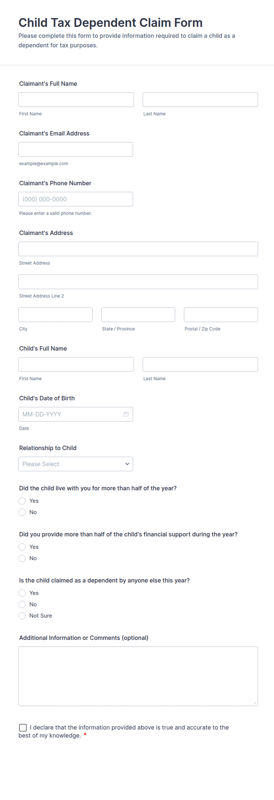 Child Tax Dependent Claim Form Template | Jotform