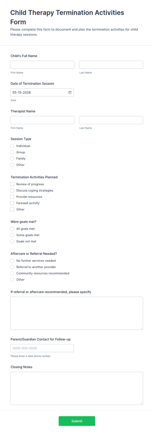 Child Therapy Termination Activities Form Template