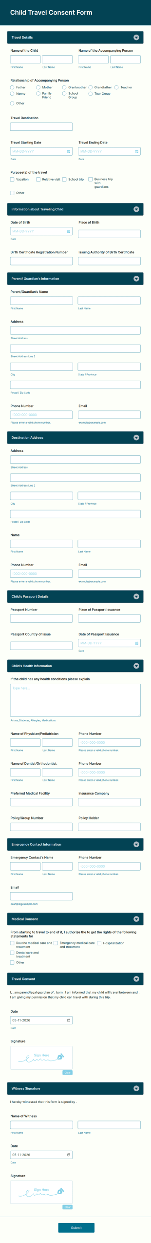 Child Travel Consent Form Template
