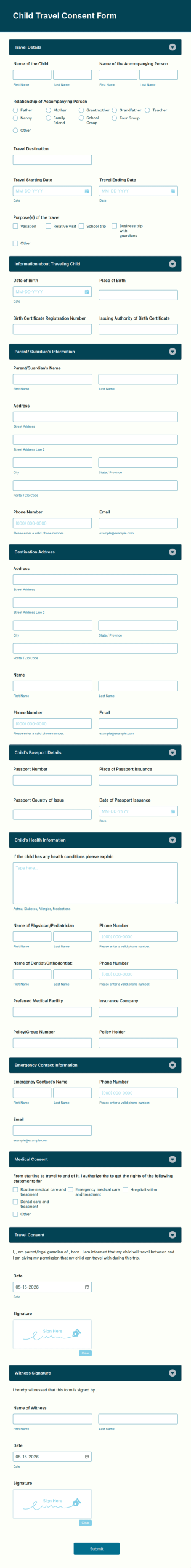 Child Travel Consent Form Template