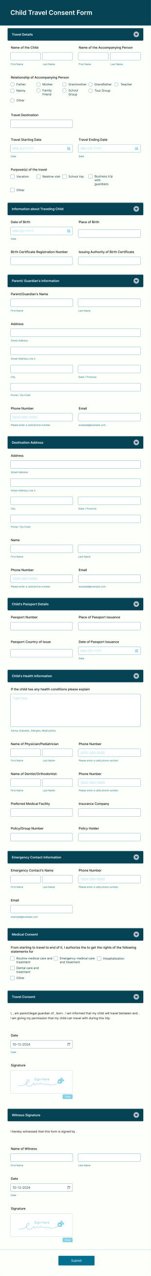 Child Travel Consent Form Template