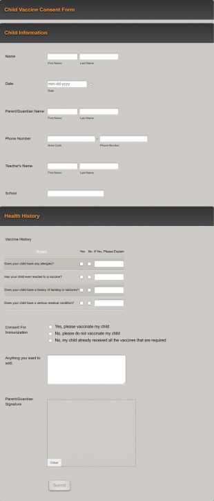 Child Vaccine Consent Form Template