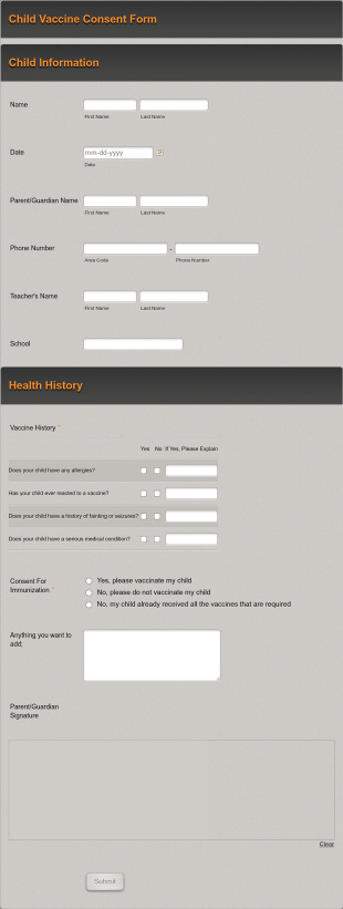 Child Vaccine Consent Form Template