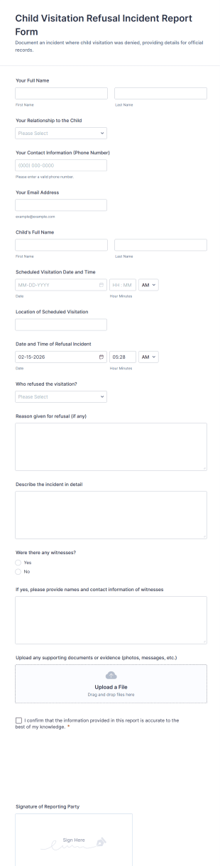 Child Visitation Refusal Incident Report Form Template