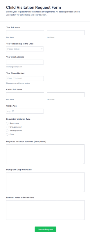 Child Visitation Request Form Template