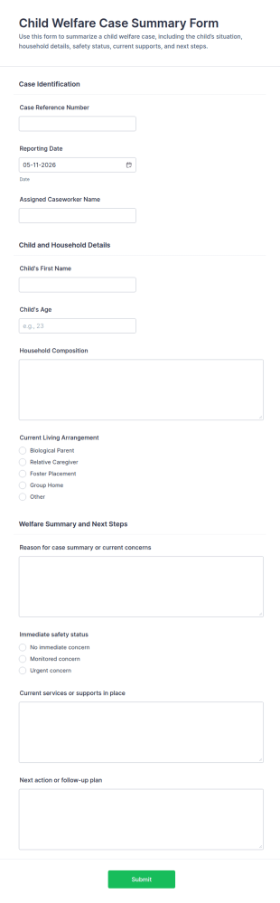 Child Welfare Case Summary Form Template