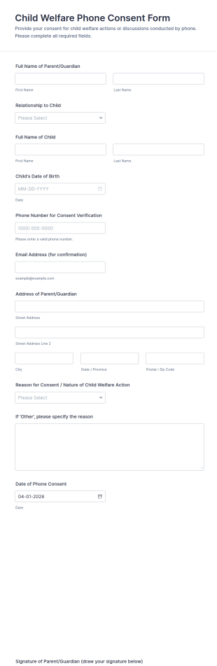 Child Welfare Phone Consent Form Template