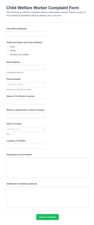 Child Welfare Worker Complaint Form Template