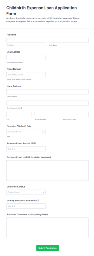 Childbirth Expense Loan Application Form Template