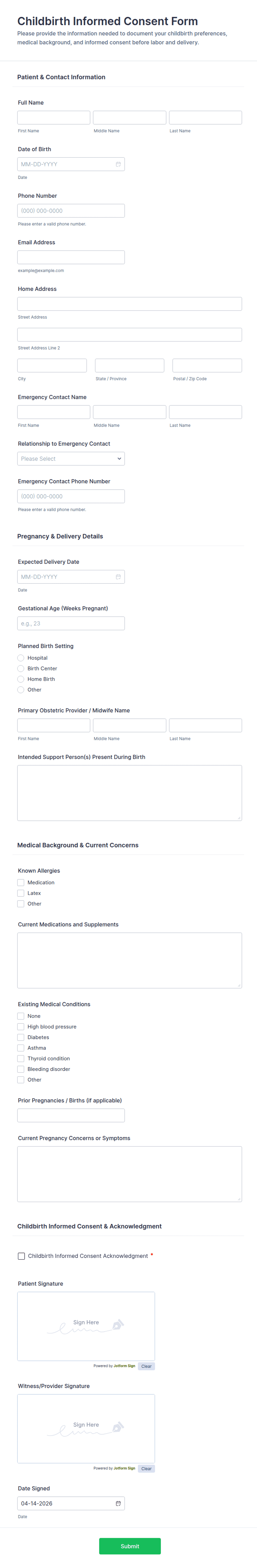 Childbirth Informed Consent Form Template | Jotform