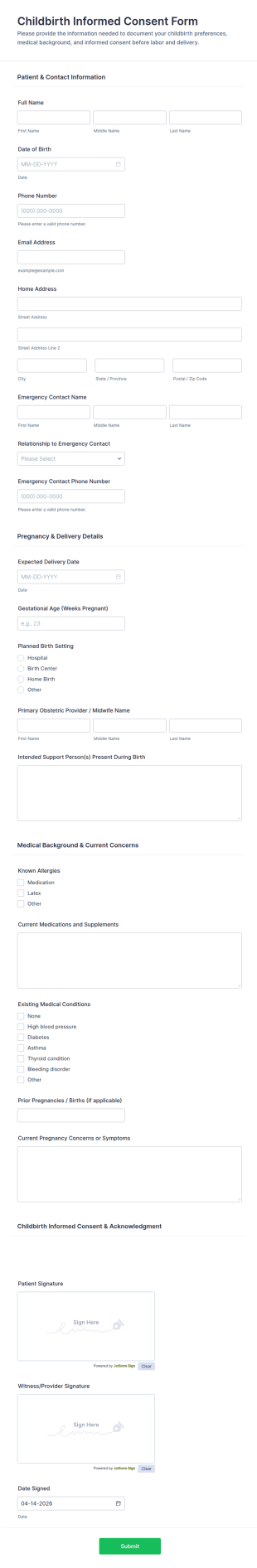 Childbirth Informed Consent Form Template