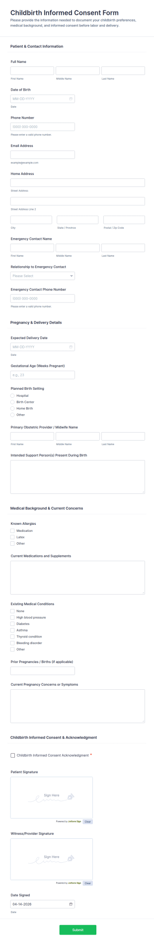 Childbirth Informed Consent Form Template