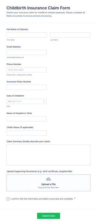 Childbirth Insurance Claim Form Template