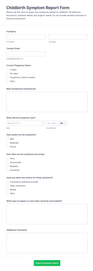 Childbirth Symptom Report Form Template