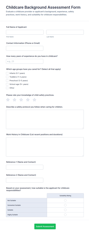 Childcare Background Assessment Form Template