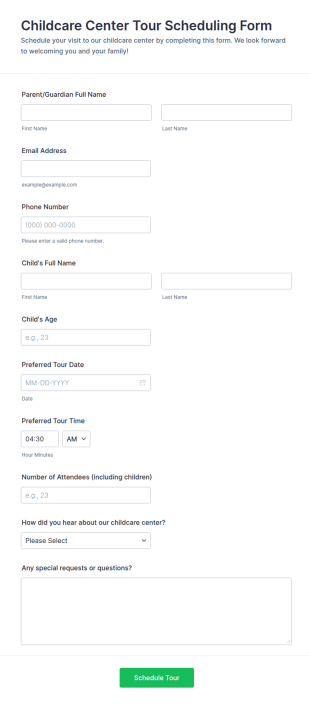 Childcare Center Tour Scheduling Form Template